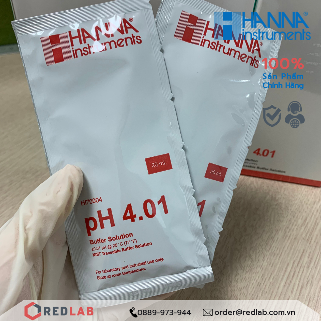  Dung Dịch Hiệu Chuẩn pH 4.01 Và pH 7.01 Dạng Gói 20mL (5 Gói Mỗi Loại) Hanna HI77400P 