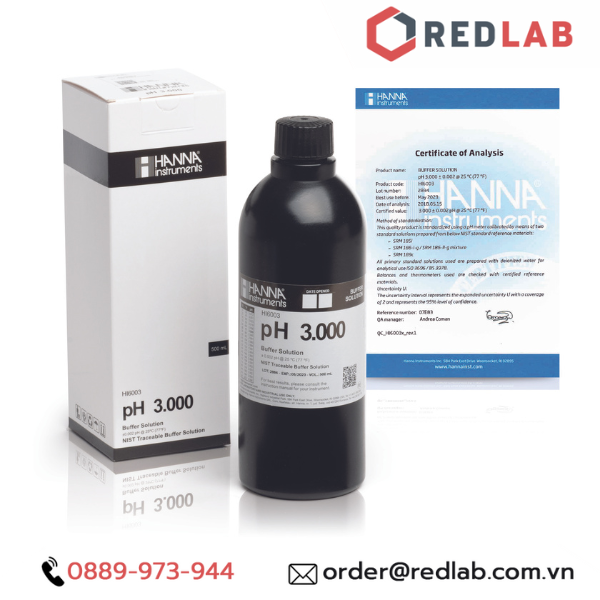 Dung Dịch Hiệu Chuẩn pH 3.000 Millesimal 3 số lẻ Hanna 500 mL Hanna HI6003, có VAT
