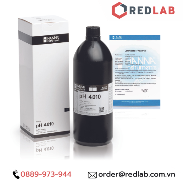 Dung Dịch Hiệu Chuẩn pH 4.000 Millesimal 3 số lẻ Hanna 500 mL Hanna HI6004, có VAT