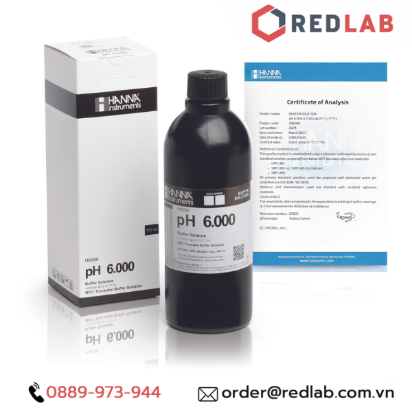 Dung Dịch Hiệu Chuẩn pH 6.000 Millesimal 3 số lẻ Hanna 500 mL Hanna HI6006, có VAT