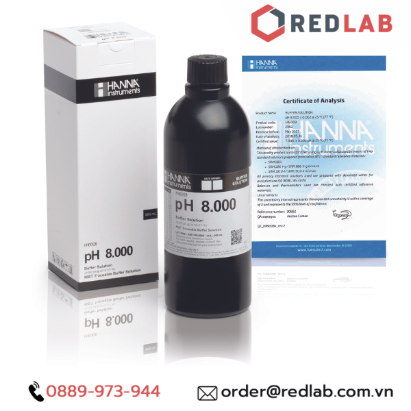 Dung Dịch Hiệu Chuẩn pH 8.000 Millesimal 3 số lẻ Hanna 500 mL Hanna HI6008, có VAT