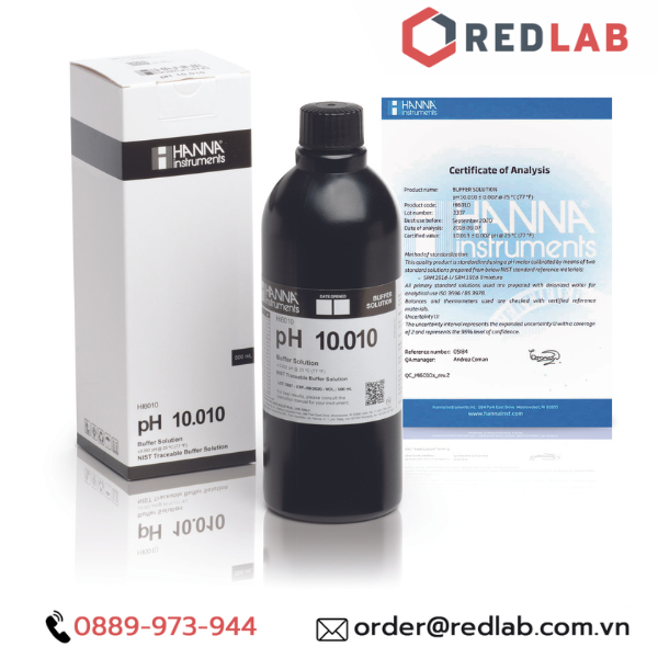 Dung Dịch Hiệu Chuẩn pH 10.010 Millesimal 3 số lẻ Hanna 500 mL Hanna HI6010, có VAT