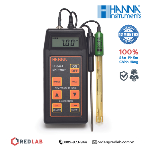 Thiết bị đo pH/Đo ORP/Nhiệt độ cầm tay Hanna HI8424, giá tốt, có VAT
