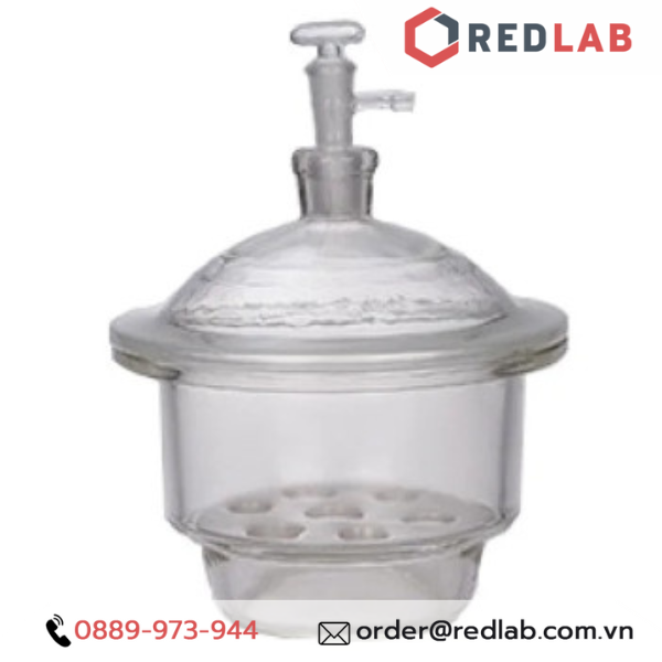 Bình hút ẩm trắng có vòi ONELAB 180 210 240 300 350 400 mm, dùng lưu trữ hoặc làm khô mẫu thí nghiệm, có VAT