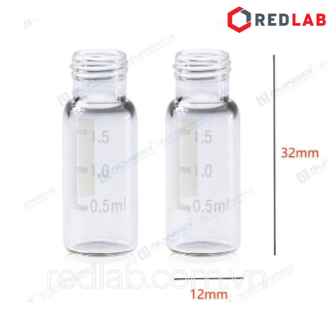[Hộp 100 cái] Chai vial trắng / nâu 2ml 9-425 ALWSCI có mark, ren vặn, dùng cho sắc ký HPLC (chưa gồm nắp), có VAT - REDLAB