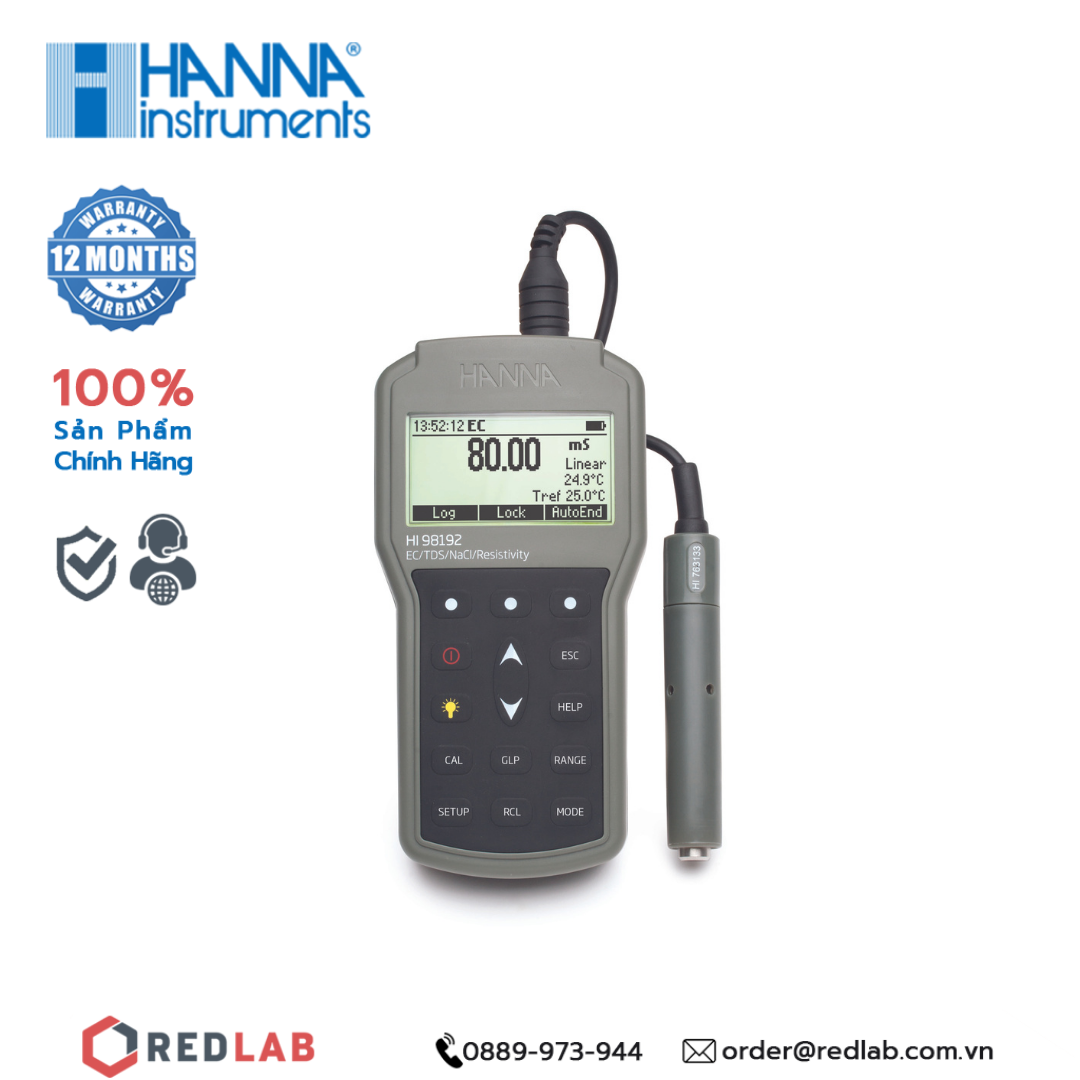 Máy đo EC/TDS/Trở Kháng/Độ Mặn/Nhiệt Độ Hanna HI98192, giá tốt, có VAT