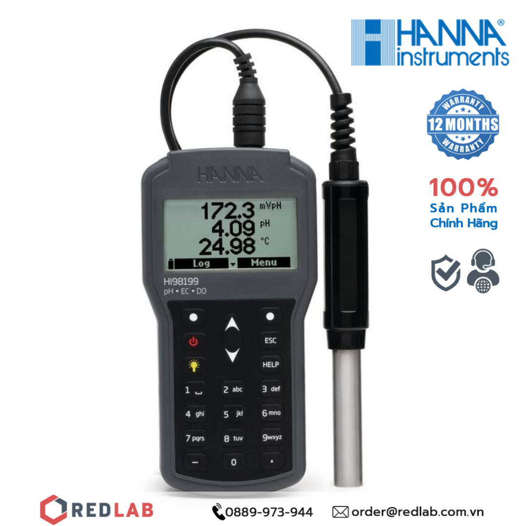 Máy đo pH/Độ Dẫn/TDS/Độ Mặn/Oxy Hòa Tan/Nhiệt Độ Hanna HI98199, giá tốt, có VAT