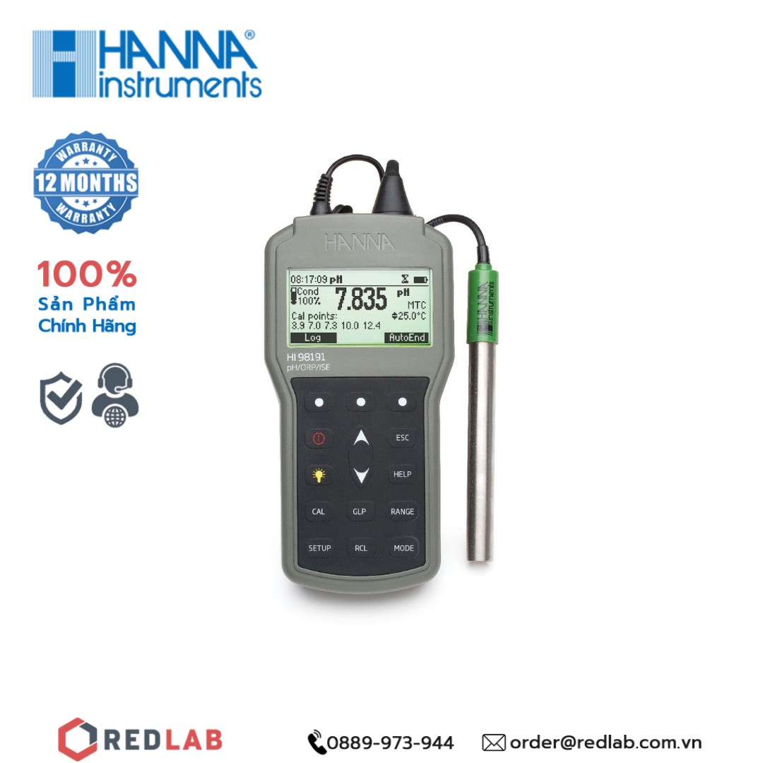 Máy đo pH/ORP/ISE/Nhiệt Độ Hanna HI98191, giá tốt, có VAT