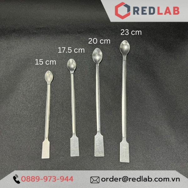 Thìa xúc hóa chất 1 đầu dẹt 1 đầu tròn inox ONELAB 15 17.5 20 23 cm, thìa cân, muỗng múc mẫu thí nghiệm, có VAT
