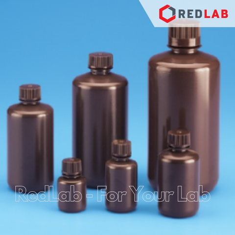 Chai nhựa HDPE nâu miệng hẹp ONELAB 60 125 250 500 1000 ml, chịu nhiệt độ lạnh -30°C to 70°C, đựng mẫu thí nghiệm, có VAT