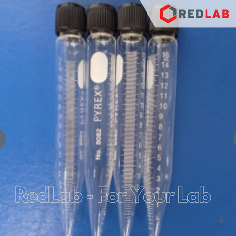 Ống ly tâm thủy tinh PYREX Class A 15ml 50ml nắp vặn đen, chia vạch trắng, thuỷ tinh Borosilicate, có VAT
