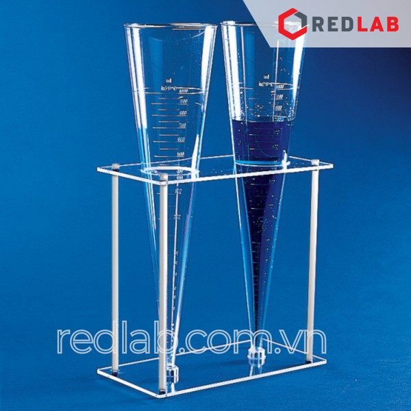 Phễu Imhoff 1000ml VITLAB code 75991, nhựa SAN, khoá PP, chia vạch xác định chất rắn lơ lửng, có VAT