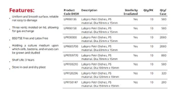 [Thùng 500 cái Tiệt trùng] Đĩa Petri nhựa 90x15mm LPR90136 hãng LabPRO Thụy Sỹ, nặng 13g, chiếu xạ ISO 11137, có VAT