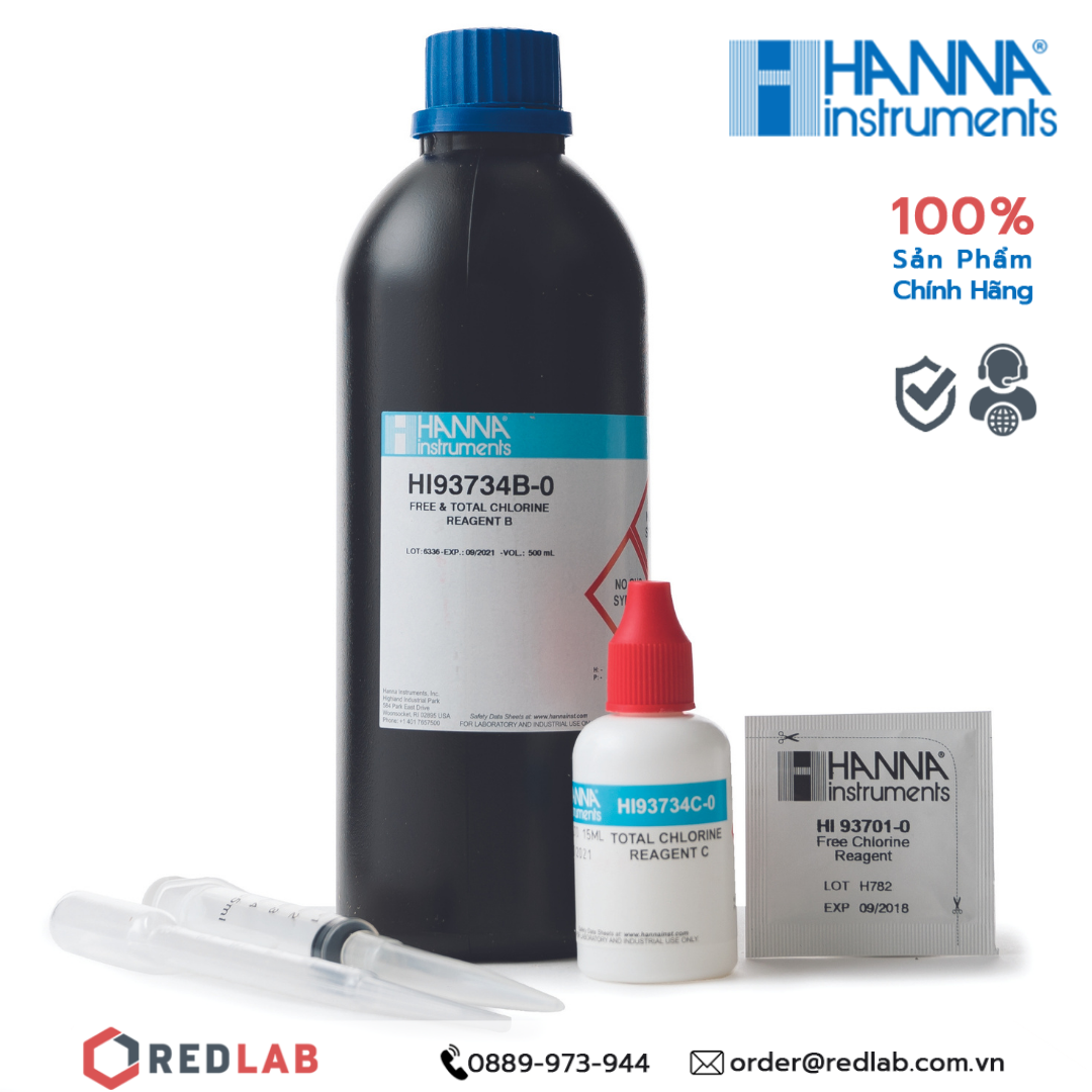 Dung dịch thử Clo Hanna từ 0 – 10 mg/L, 100 lần đo HI93734-01, giá tốt, có VAT