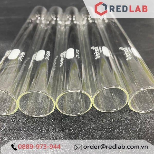 Ống nghiệm trơn không vành BIOHALL Ø 12 13 16 18 20 25 30 32 38 mm, thuỷ tinh boro 3.3 chịu nhiệt, in logo, có VAT