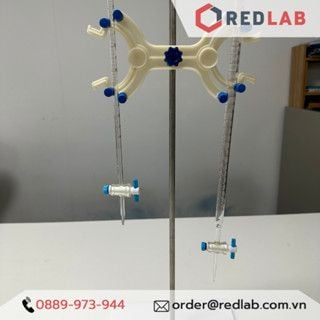 Buret trắng khoá nhựa PTFE ONELAB 10 25 50ml, burette thủy tinh chia vạch cho thí nghiệm chuẩn độ, có VAT