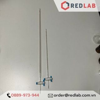Buret trắng khoá nhựa PTFE ONELAB 10 25 50ml, burette thủy tinh chia vạch cho thí nghiệm chuẩn độ, có VAT