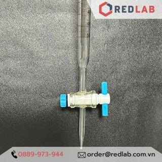 Buret trắng khoá nhựa PTFE ONELAB 10 25 50ml, burette thủy tinh chia vạch cho thí nghiệm chuẩn độ, có VAT