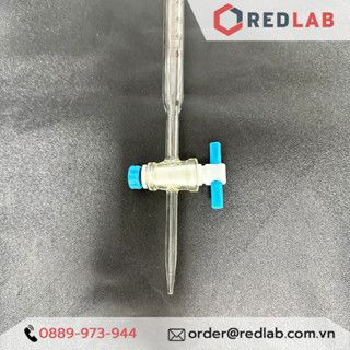 Buret trắng khoá nhựa PTFE ONELAB 10 25 50ml, burette thủy tinh chia vạch cho thí nghiệm chuẩn độ, có VAT