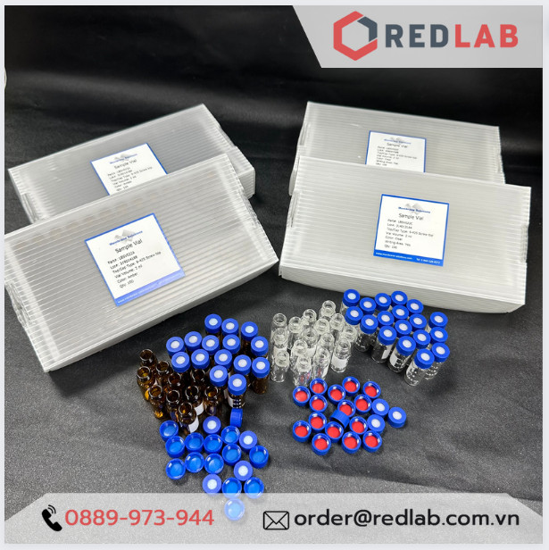 Lọ đựng mẫu sắc ký vial 2ml 9-425 MEMBRANE SOLUTIONS trắng / nâu, Nắp vặn xanh có lỗ / septa xẻ rãnh / nắp kín, có VAT