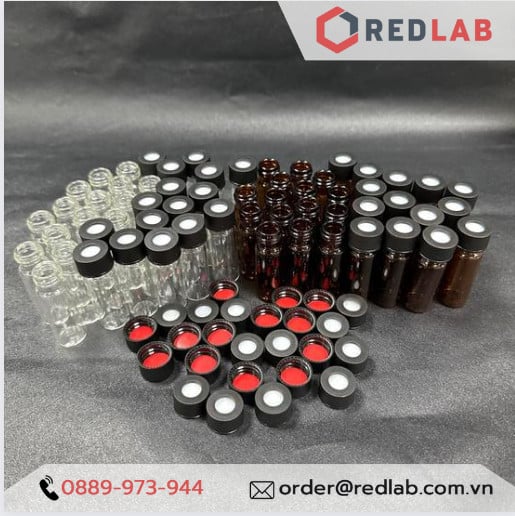 Lọ đựng mẫu sắc ký vial 4ml 13-425 MEMBRANE SOLUTIONS trắng / nâu, Nắp vặn đen có lỗ / nắp kín, có VAT