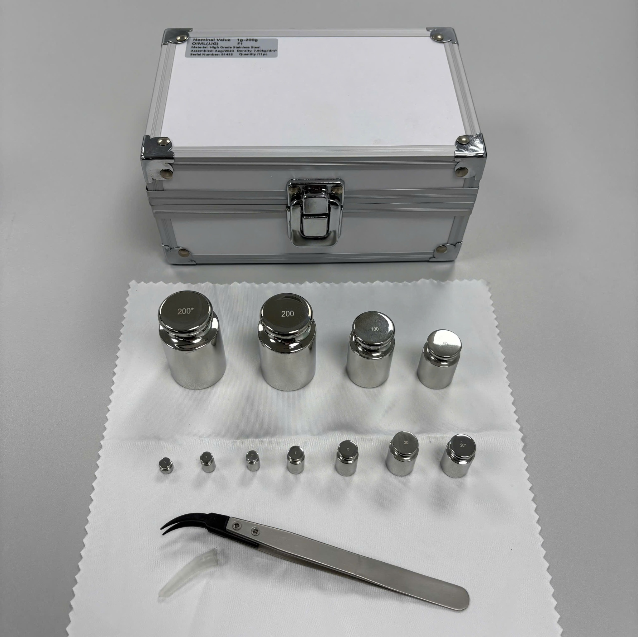 Bộ quả cân F1 (1g-200g) 11 quả Changzhou China (gồm 1 2 2* 5 10 20 20* 50 100 200 200* nhíp, khăn lau), có VAT