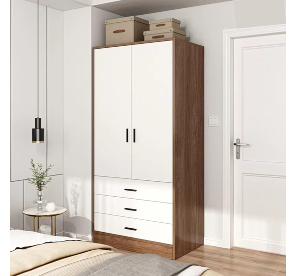  Tủ Quần Áo Gỗ Nhiều Ngăn Đa Năng Màu Trắng Phối Vân Gỗ Nâu 