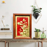  Tranh Hoa Sen 38x54cm nền đỏ,mạ vàng 24K 