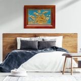  Tranh Hoa Sen 38x54cm mạ vàng 24K nền xanh khung sồi 