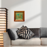  Tranh Hoa Sen 38x38cm không mạ nền xanh khung sồi 