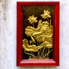  Tranh Hoa Sen 51x78cm đồng vàng nền đen khung gỗ sồi 