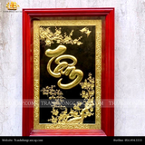  Tranh chữ Tâm 55x81cm đồng vàng nền đen khung gỗ sồi 