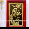 Chữ Phúc  55x81cm đồng vàng nền đen khung gỗ sồi 