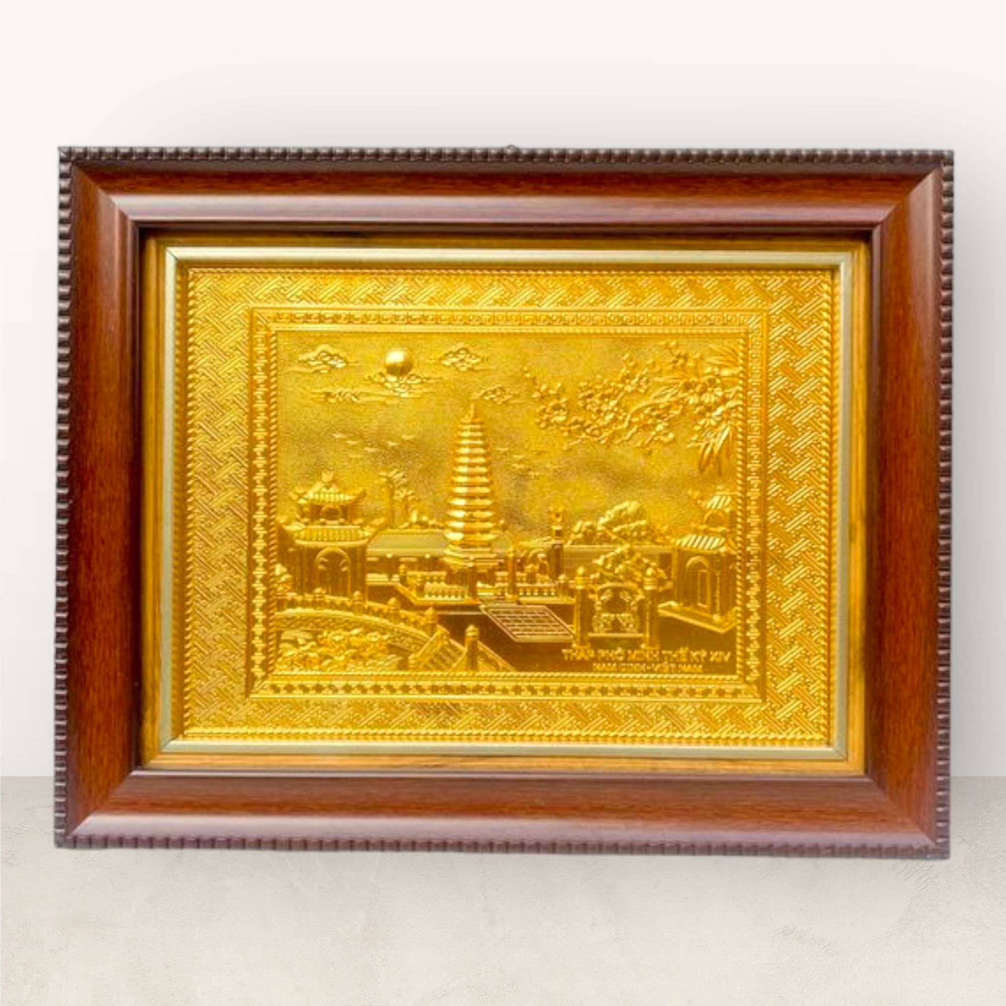  Tranh Tháp Phổ Minh thế kỉ XIV đồng vàng mạ vàng 24K 28x34cm mẫu 1 