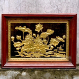  Tranh Hoa Sen 38x54cm không mạ nền đen khung sồi 