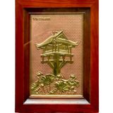  Tranh Chùa Một Cột 28x38cm không mạ nền hồng khung gỗ sồi 