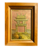  Tranh đồng Khuê Văn Các  28x38cm nền hồng 