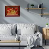  Tranh Hoa Sen 38x54cm mạ vàng 24K nền đỏ khung gỗ sồi 