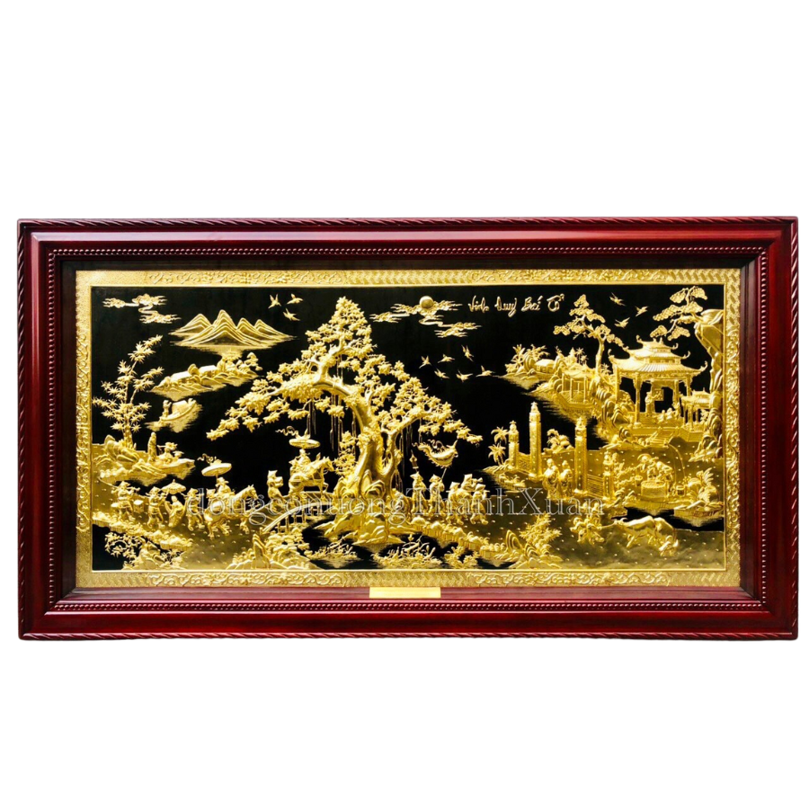  Tranh vinh quy bái tổ đồng vàng mạ vàng 24k kích thước 107x197cm - Tranh đồng cao cấp 