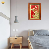  Tranh Hoa Sen 38x54cm nền đỏ,mạ vàng 24K 