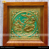  Tranh Hoa Sen 38x38cm không mạ nền xanh khung sồi 