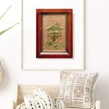  Tranh Chùa Một Cột 28x38cm không mạ nền hồng khung gỗ sồi 