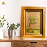  Tranh đồng Khuê Văn Các  28x38cm nền hồng 