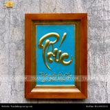  Tranh chữ Phúc 28x38cm không mạ  nền xanh khung gỗ sồi 