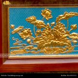  Tranh Hoa Sen 38x54cm mạ vàng 24K nền xanh khung sồi 