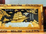  Tranh đồng Thuận buồm xuôi gió  đồng vàng dát vàng bạc khung đồng 120x230 cm 