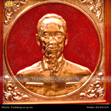  Tranh Bác Hồ 38x38cm đồng đỏ nền đỏ khung gỗ sồi 