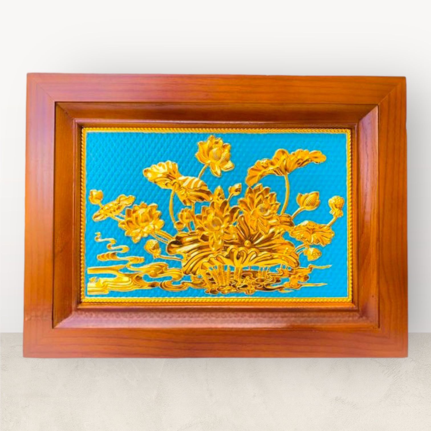  Tranh hoa sen đồng vàng mạ vàng 24K 28x38cm mẫu 1 