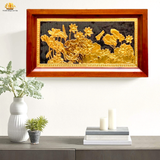  Tranh Hoa Sen kích thước 38x68cm mạ vàng 24K nền đen khung gỗ sồi 