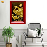  Tranh Hoa Sen 51x78cm đồng vàng nền đen khung gỗ sồi 